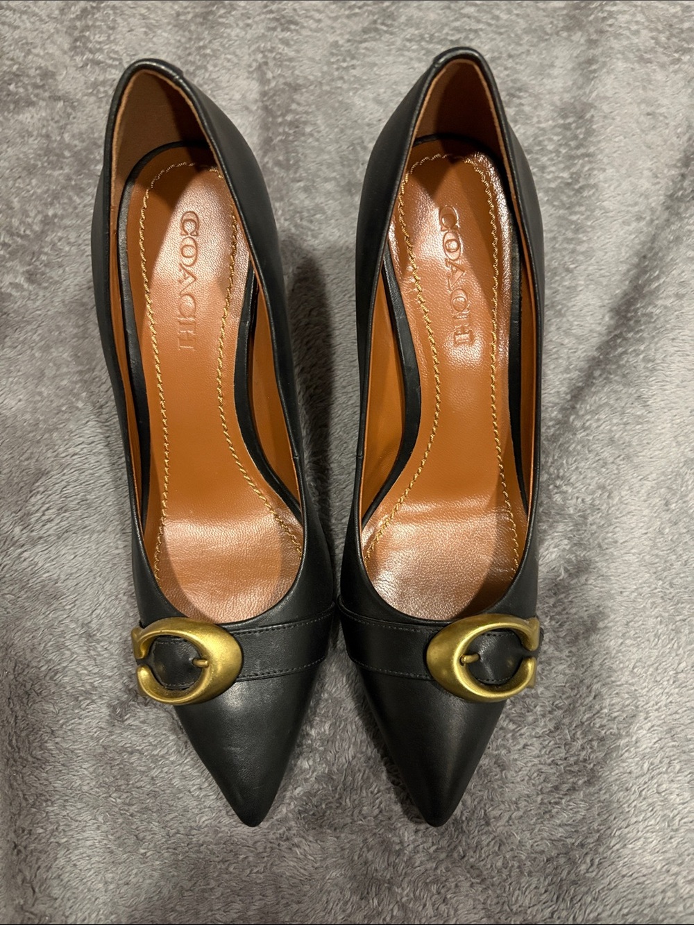 *SALE PENDING* Coach Black Leather Pointed Pumps with Brass Coach Buckle - Picture 3 of 6